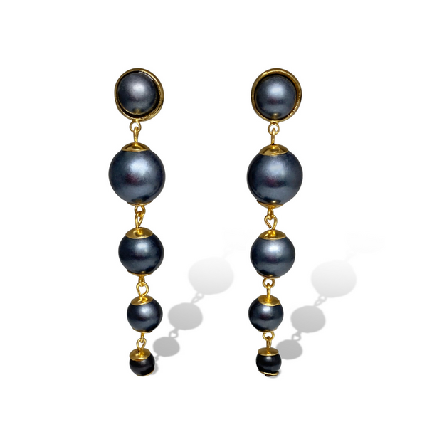 Perle Midnight & Yellow Gold Long Earrings