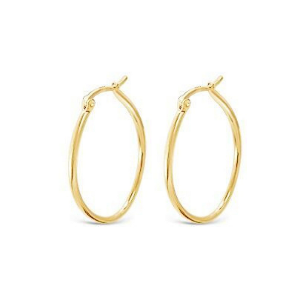 Jewelry, women owned, nz business, shop local, nz jewellery, designed in nz, nz designer, designer jewellery, well made, high quality jewellery, fashion, fashion jewellery, shop local, female owned, hoops, FV hoops, hoop earrings, classic hoops, womens jewellery, gifts for her, gift, present, mothers day, yellow gold, oval hoop earrings, oval, yellow gold hoops, yellow gold jewellery