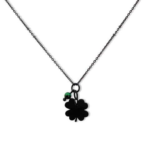 black, black necklace, black jewellery, necklace, rish, jewellery, fashion, fashion jewellery, lucky, green tigers eye, four leaf clover, nz jewellery, nz designer, designed in nz, free shipping, high quality