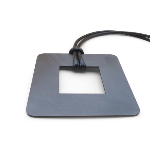 Carre Black Square Leather Necklace