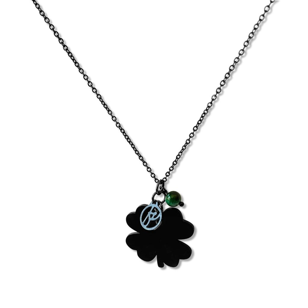 black necklace, black, green, tigers eye, Irish, four leaf clover, jewellery, necklaces, chain, nz jewellery, nz designer, designed in nz, free shipping, high quality, fashion jewellery, fashion 