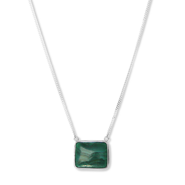 square malachite green stone on sterling silver chain, malachite green necklace, necklace, square necklace, malachite green necklace, sterling silver necklace, green jewellery, malachite jewellery, designer jewellery, short necklace, designer jewellery, gifts for women, gifts for her, short necklace, womens jewellery, fabulous jewellery