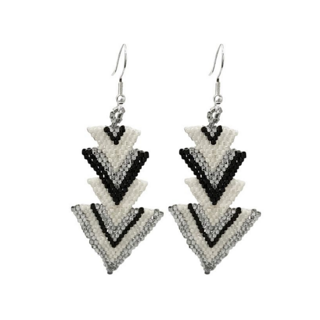 Womens jewellery, nz jewellery, nz designer, shop local, high quality jewellery, beaded jewellery, colourful jewellery, fashion, fashion jewellery, jewellery, jewelry, black, silver, white, earrings, fashion earrings, black jewellery, silver jewellery, white jewellery, black silver and white earrings