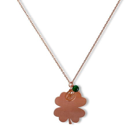rose gold necklace, rose gold, jewellery, necklace, irish, jewellery, fashion, fashion jewellery, lucky, green tigers eye, four leaf clover, nz jewellery, nz designer, designed in nz, free shipping, high quality