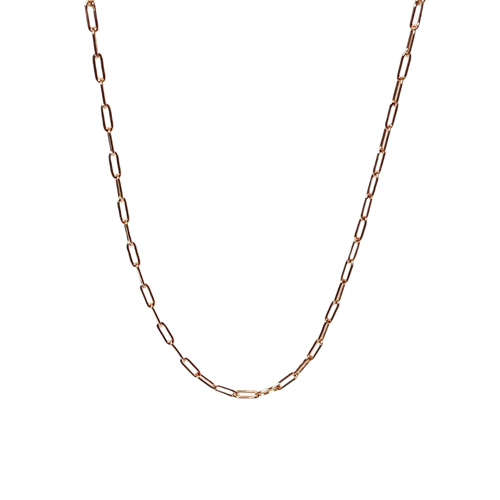 Paperclip Chain Necklace 14K Solid Rose Gold | Layering Necklace | 14