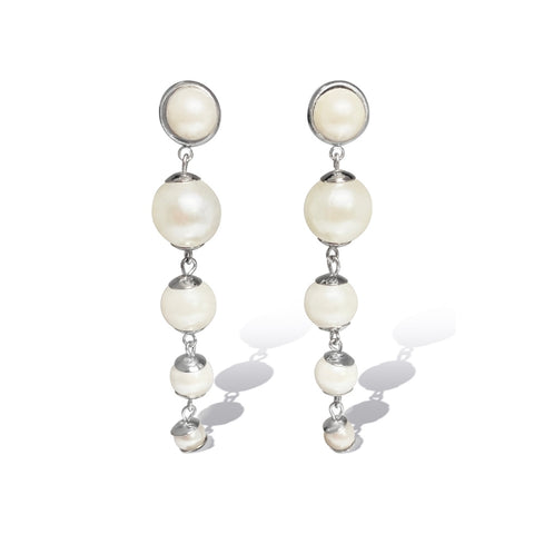 Perle White & Silver Long Earrings