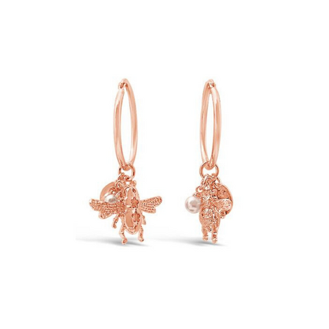 bee you, rose gold, rose gold earrings, rose gold jewellery, bee, save the bees, bees, bead earrings, fashion jewellery, well made, high quality, for her, gift, anniversary, present, nz jewellery, designer jewellery, designed in nz, shop local, shipping, jewellery, fashion, hoops, hoop earrings