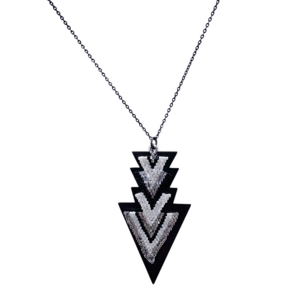Womens jewellery, nz jewellery, nz designer, shop local, high quality jewellery, beaded jewellery, colourful jewellery, fashion, fashion jewellery, jewellery, jewelry, necklace, fashion necklace, arrow, beaded necklace, black jewellery, black necklace, silver jewellery, silver necklace, white necklace, white jewellery