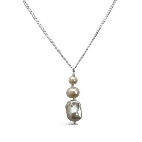 Silver Perle Fresh Water, Keshi Pearl and Baroque Pearl Necklace