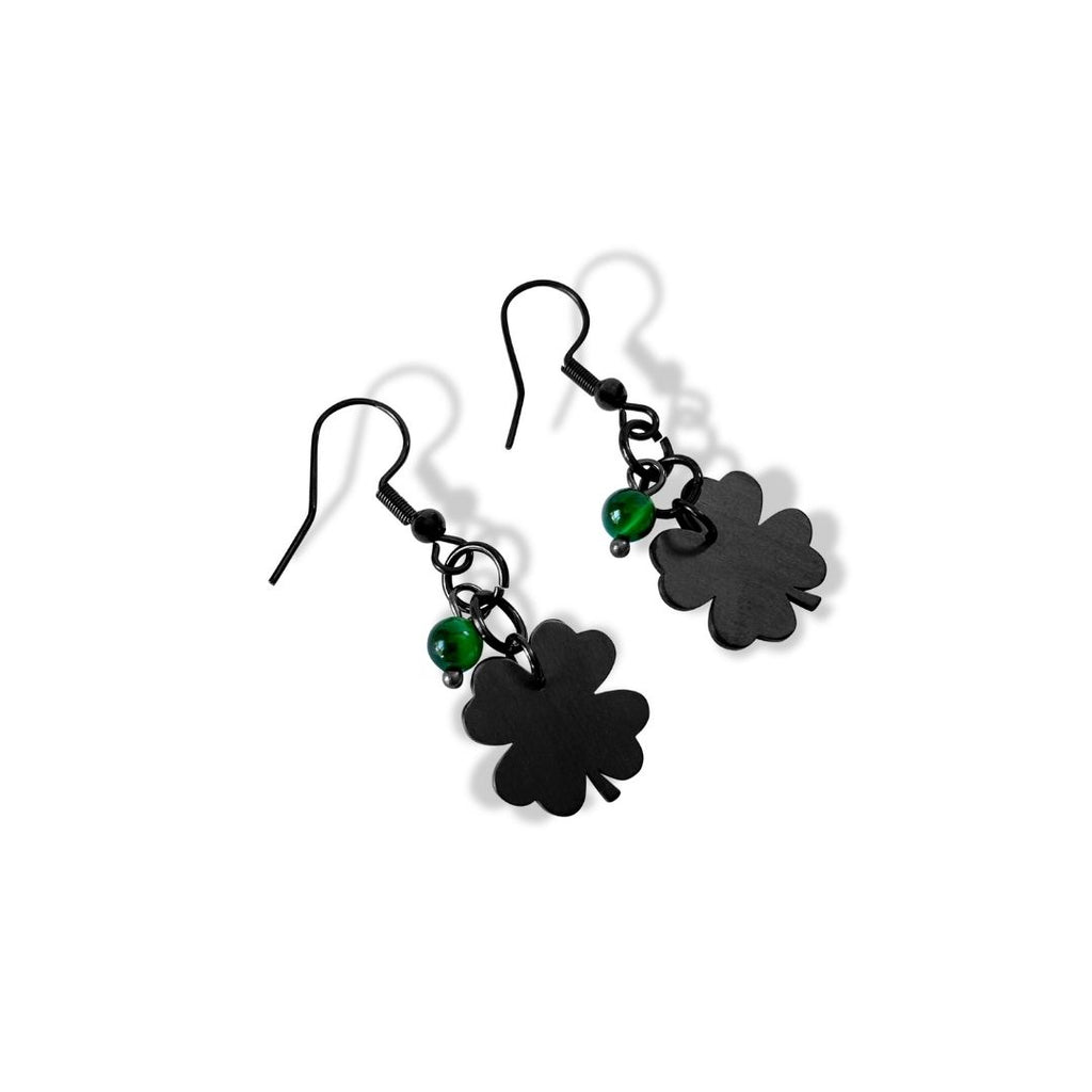 black, black jewellery, black earrings, earrings, rish, jewellery, fashion, fashion jewellery, lucky, green tigers eye, four leaf clover, nz jewellery, nz designer, designed in nz, free shipping, high quality