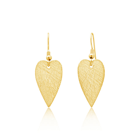 petite yellow gold heart earrings with textured finish, hook style earrings, light weight earrings, earrings, yellow gold jewellery, nz designer, designer jewellery, gifts for women, gifts for women, love jewellery, heart jewellery, romance jewellery, anniversary gifts