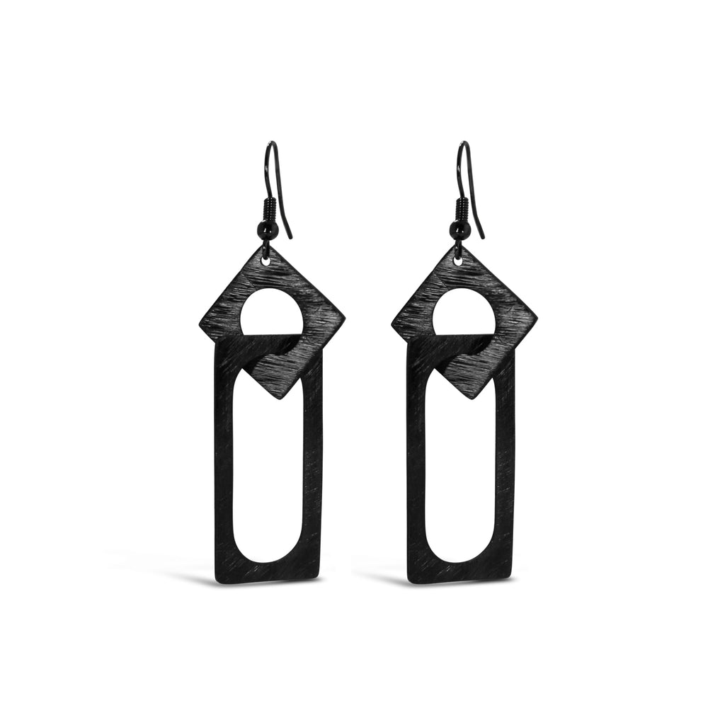 carre, earrings, fashion earrings, fashion, fashion jewellery, high quality, well made, nz jewellery, designer jewellery, designed in NZ, shop local, gift, gifts for her, anniversary, high quality jewellery, black, black earrings, black jewellery, black hook earrings, light weight