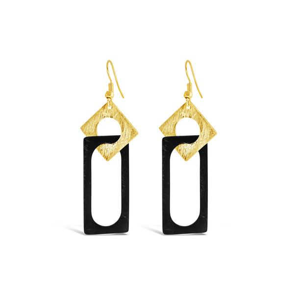 carre, earrings, fashion earrings, fashion, fashion jewellery, high quality, well made, nz jewellery, designer jewellery, designed in NZ, shop local, gift, gifts for her, anniversary, high quality jewellery, yellow gold, black, black jewellery, black earrings, yellow gold jewellery, yellow gold earrings, 2 toned earrings