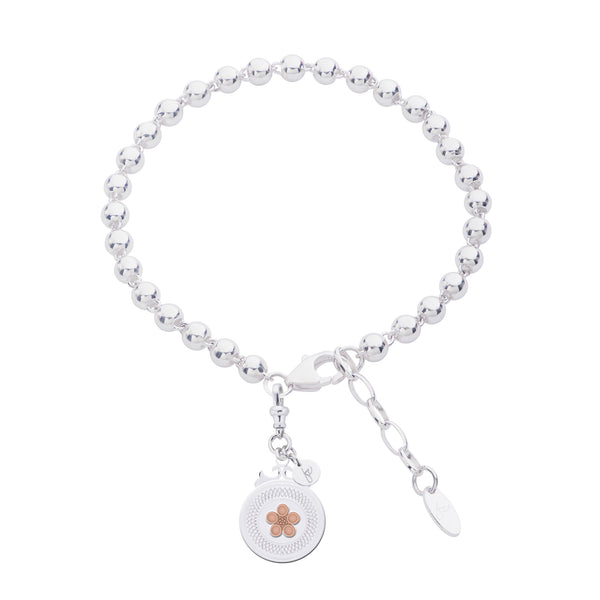 bloom bracelet, floral bracelet, special bracelet, beautiful bracelet, sterling silver bracelet, bloom, unique jewellery, nz designer, designer jewellery, special jewellery, jewellery for the special moments, sterling silver ball chain, rose gold, gifts for her, gifts for women, presents for her, special gifts