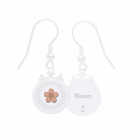 floral earrings, bloom earrings, earrings, sterling silver earrings, rose gold flower, gifts for women, gifts for her, high quality jewellery, unique designs, designer jewellery, nz designer, designed in new zealand, family business, gifts for christmas