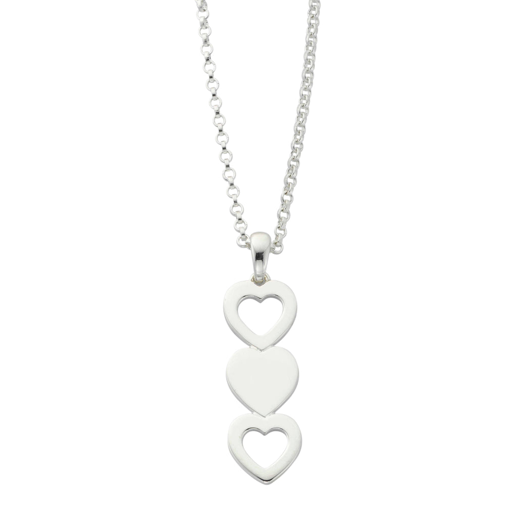 necklace, sterling silver necklace, heart necklace, hearts in a line, hearts, heart, sterling silver, jewellery, gifts, love goes round, valentines, valentines day, gifts for her, present, sterling silver jewellery, nz designer, designed in nz, nz designer jewellery, high quality