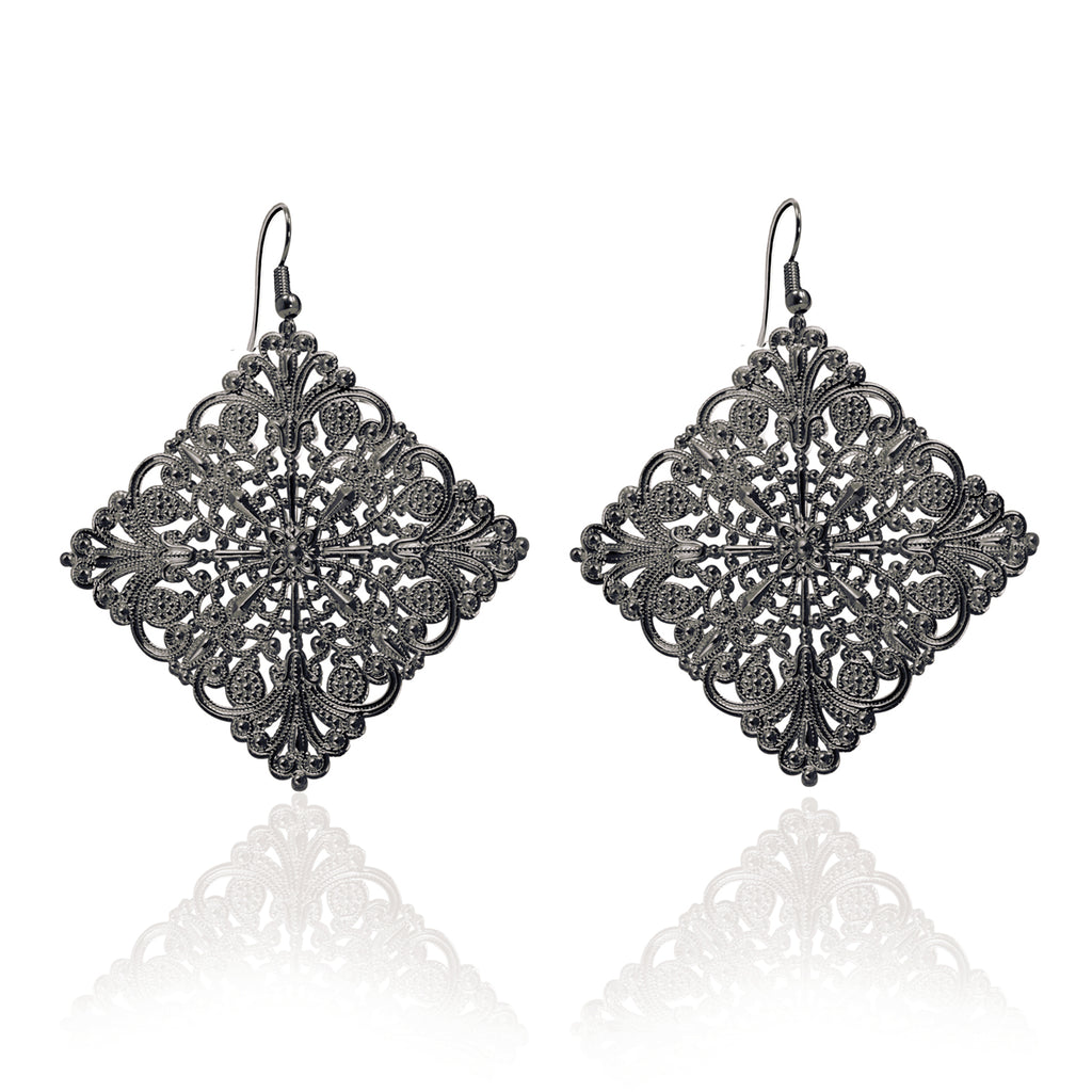 Lacey Large Diamond Black Earrings
