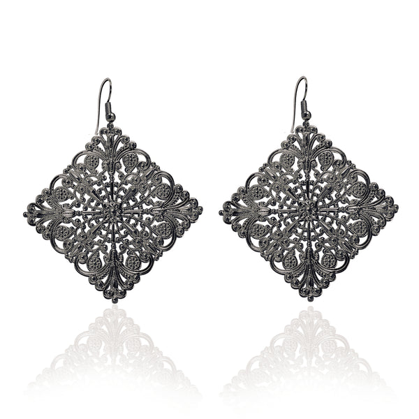 Lacey Large Diamond Black Earrings