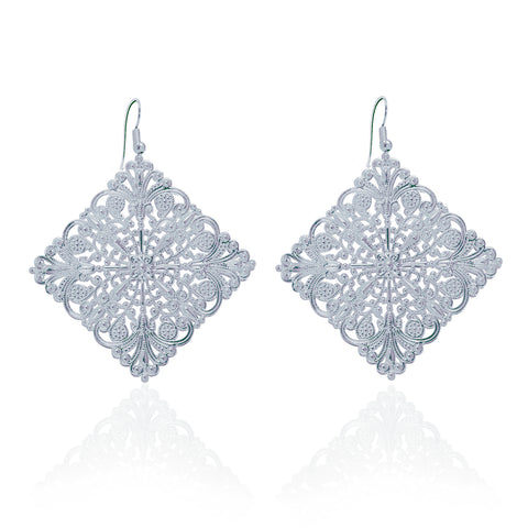 Lacey Large Diamond Silver Earrings
