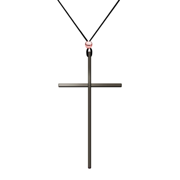Lacey Black Cross Rose Gold Bead Necklace