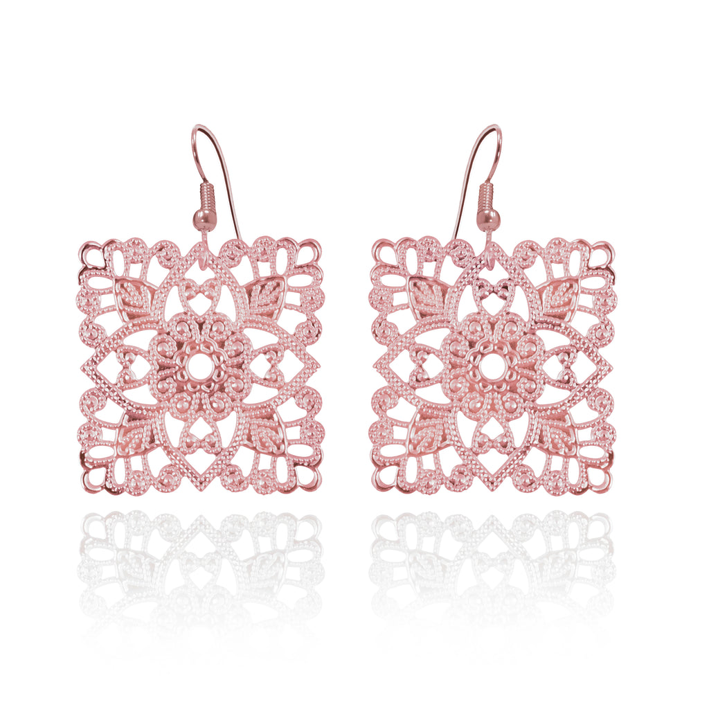 Lacey Square Rose Gold Earrings W/S