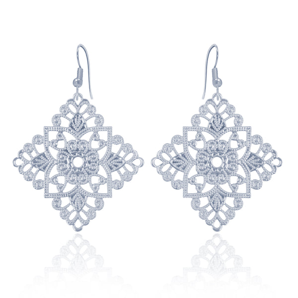 Lacey Diamond Silver Earrings