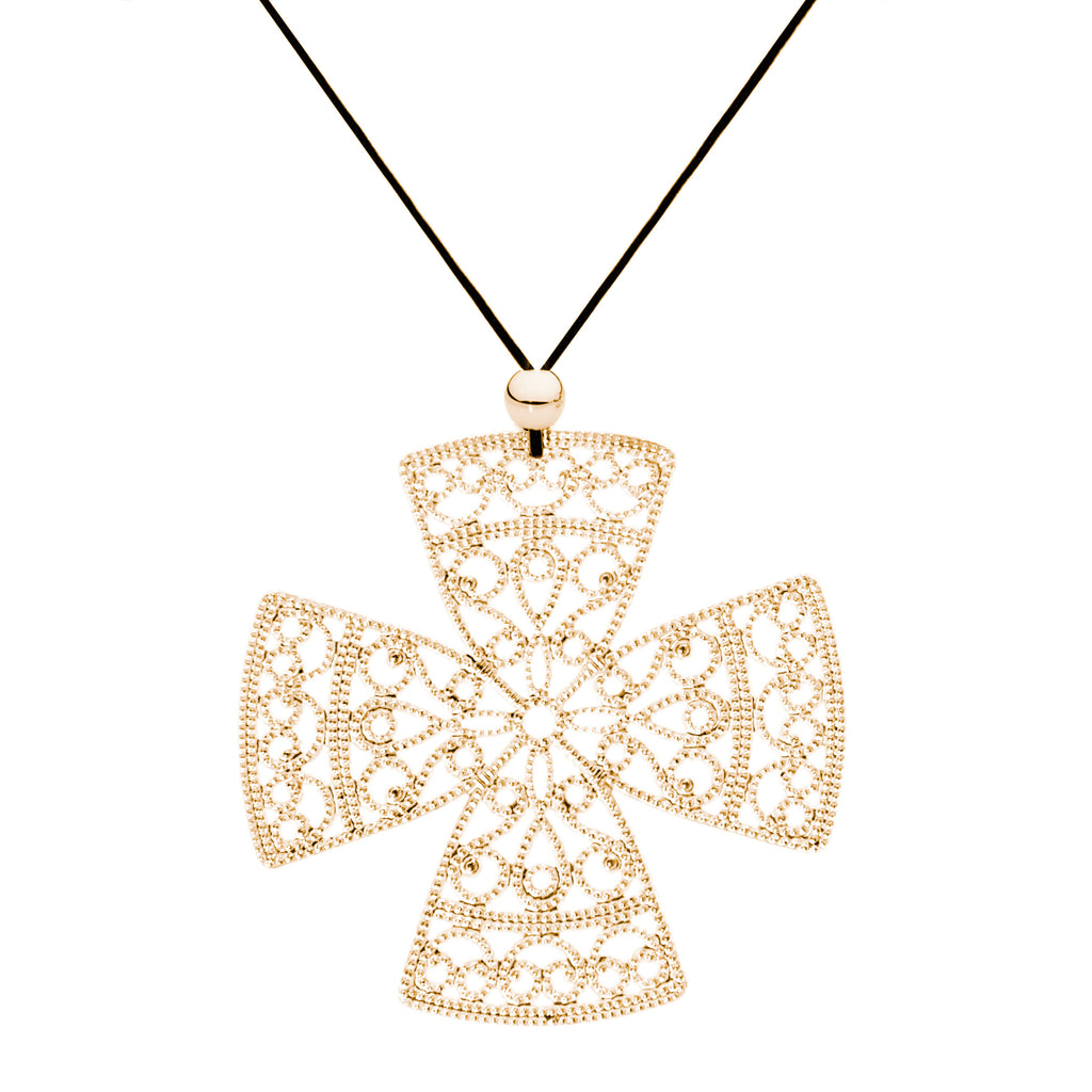 Lacey Yellow Gold Cross Necklace W/S