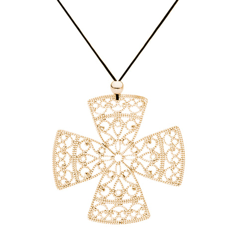 Lacey Yellow Gold Cross Necklace