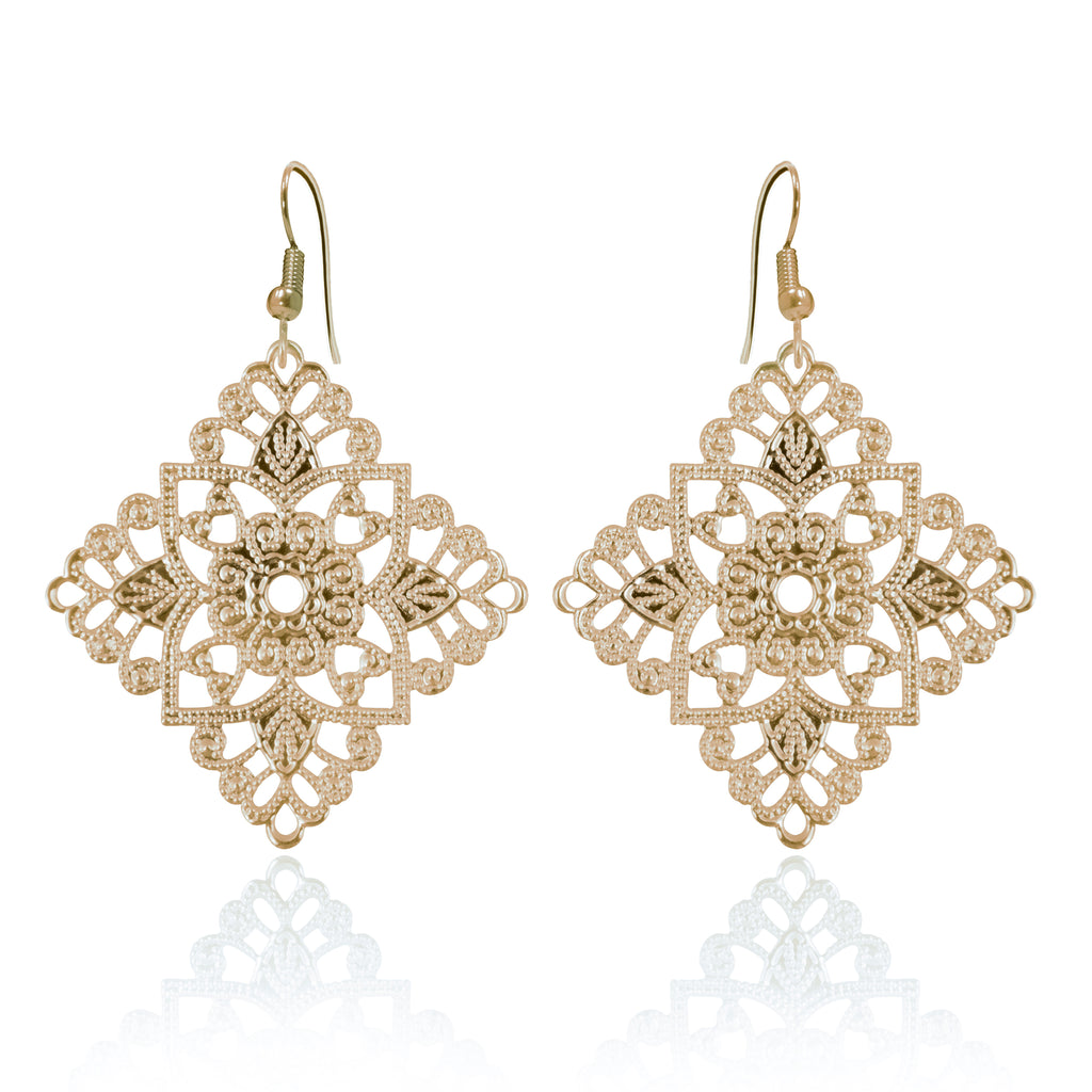 Lacey Diamond Yellow Gold Earrings