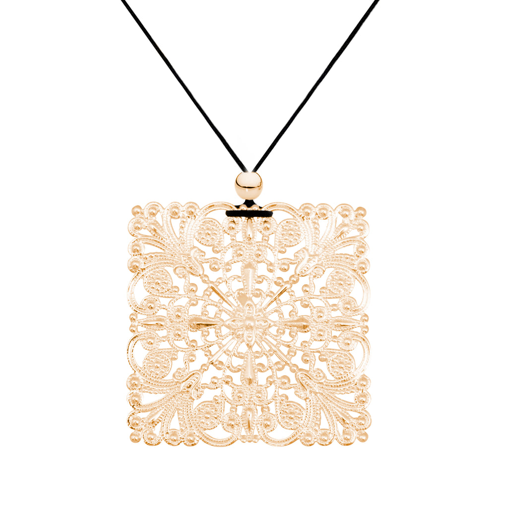 Lacey Square Yellow Gold Necklace