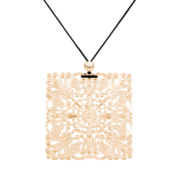 Lacey Square Yellow Gold Necklace