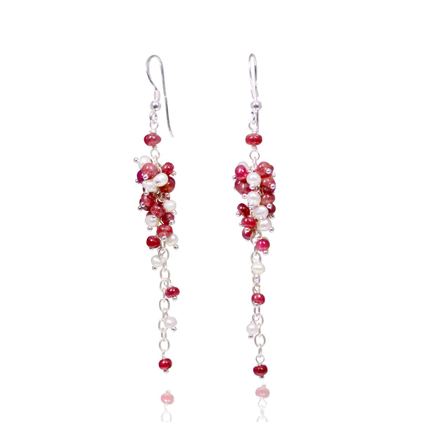 ruby and fresh water pearl earrings, ruby, fresh water pearl, ruby earrings, pearl earrings, earrings, womens earrings, beautiful earrings, high quality jewellery, womens jewellery, jewellery for special ocassions, jewellery to celebrate, maria collection, fv jewellery, fabulous jewellery