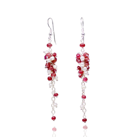 ruby and fresh water pearl earrings, ruby, fresh water pearl, ruby earrings, pearl earrings, earrings, womens earrings, beautiful earrings, high quality jewellery, womens jewellery, jewellery for special ocassions, jewellery to celebrate, maria collection, fv jewellery, fabulous jewellery