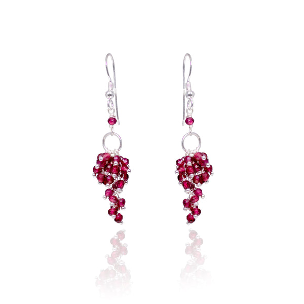 red garnet earrings, red garnet and sterling silver earrings, red garnet on sterling silver hook, red garnet cluster, red, garnet, sterling silver earrings, garnet earrings, womens earrings, womens jewellery, beautiful jewellery, fabulous jewellery, look fabulous, free shipping nz wide, nz business, nz designer, designer jewellery