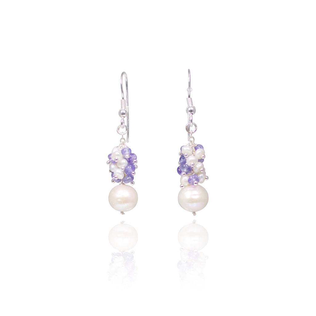 Maria Tanzanite and Fresh Water Pearl Earrings