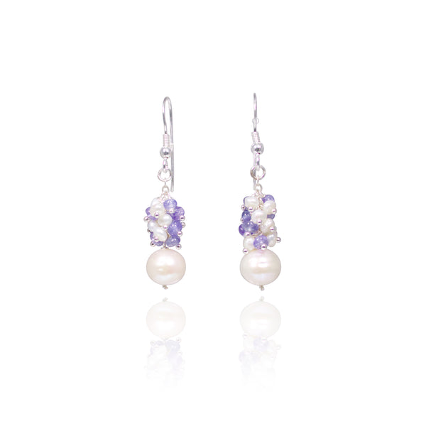 Maria Tanzanite and Fresh Water Pearl Earrings