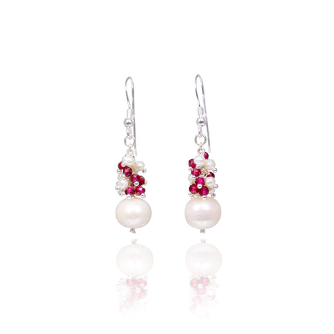 Maria Fresh Water Pearl & Red Garnet Earrings