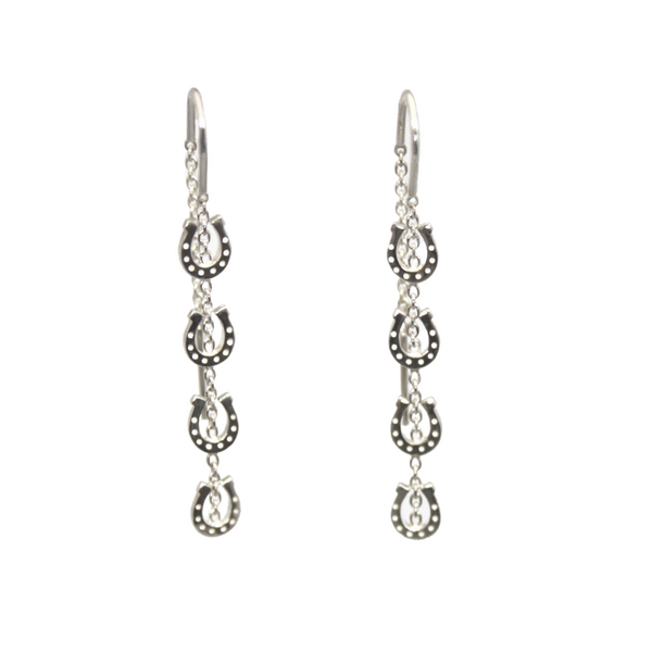equestrian, equestrian jewellery, horseshoe, horseshoe earrings, horse, horse jewellery, equestrian lover, sterling silver, equestrian gifts, rider accessors, horse gifts, long earrings, thread earrings, horse earrings, four horseshoes, horseshoes, nz jewellery, high quality, breeze, Greg Smith, jewellery for her, jewellery for horse lovers
