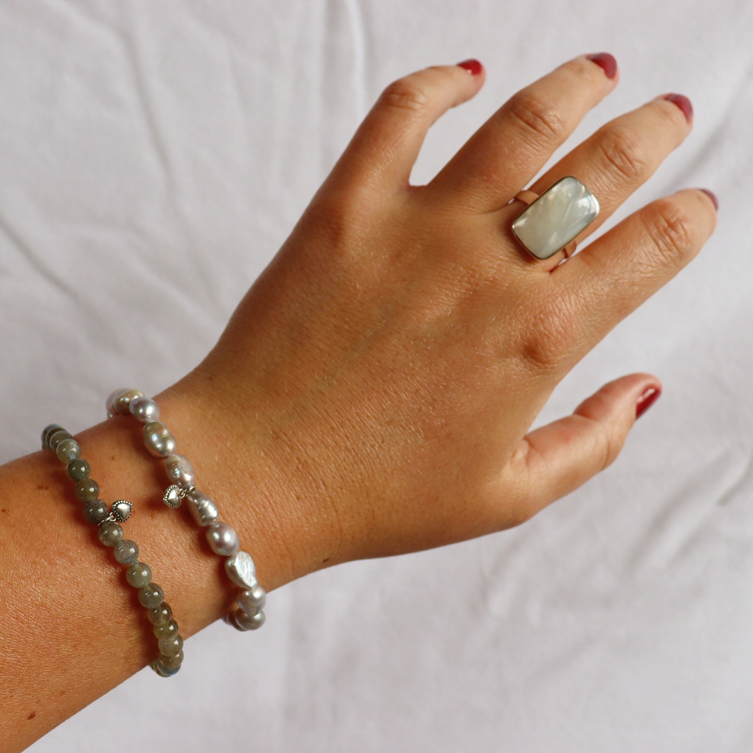 La Pierre Silver Keshi Pearl Stretchy Bracelet Fabuleux Vous