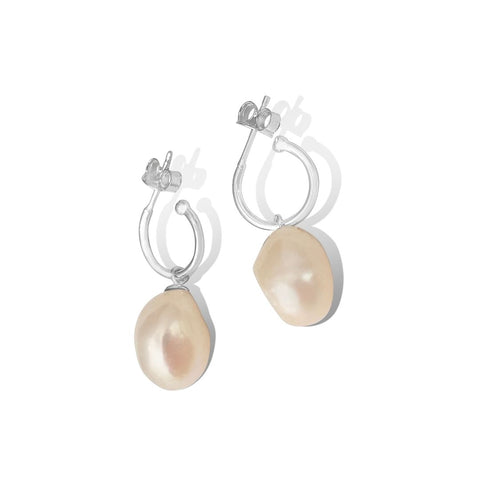 Silver Perle Baroque Pearl Hoop Earrings