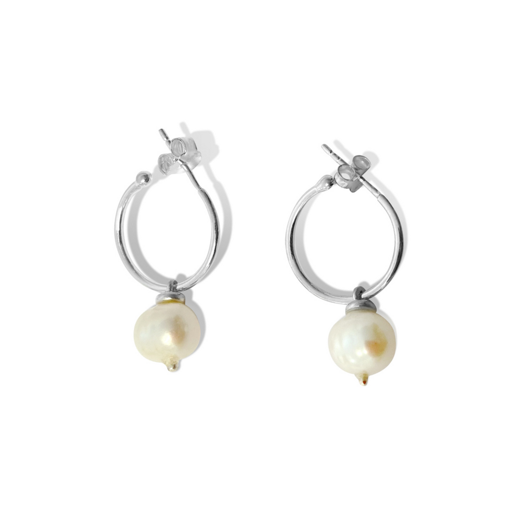 Silver Perle Fresh Water Pearl Hoop Earrings