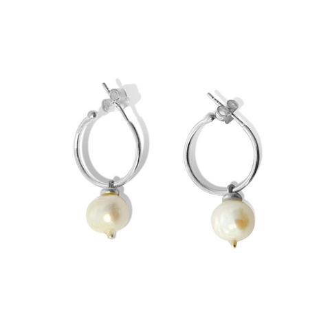 Silver Perle Fresh Water Pearl Hoop Earrings