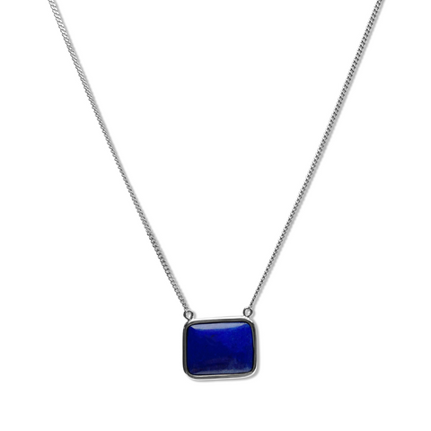 lapis blue, blue lapis, lapis necklace, square lapis necklace, sterling silver necklace, beautiful jewellery, womens jewellery, local jewellery, designer jewellery, designed in nz, nz designer, blue jewellery, lapis jewellery, short sterling silver necklace, gifts for her, christmas gifts for women